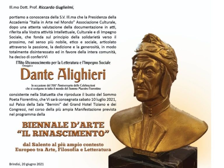 Premio Dante Alighieri a Riccardo Guglielmi