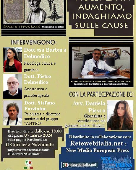 Locandina evento 07 marzo 2024 - Spazio Ippocrate, Medicina e oltre - Violenza in aumento, indaghiamo sulle cause)